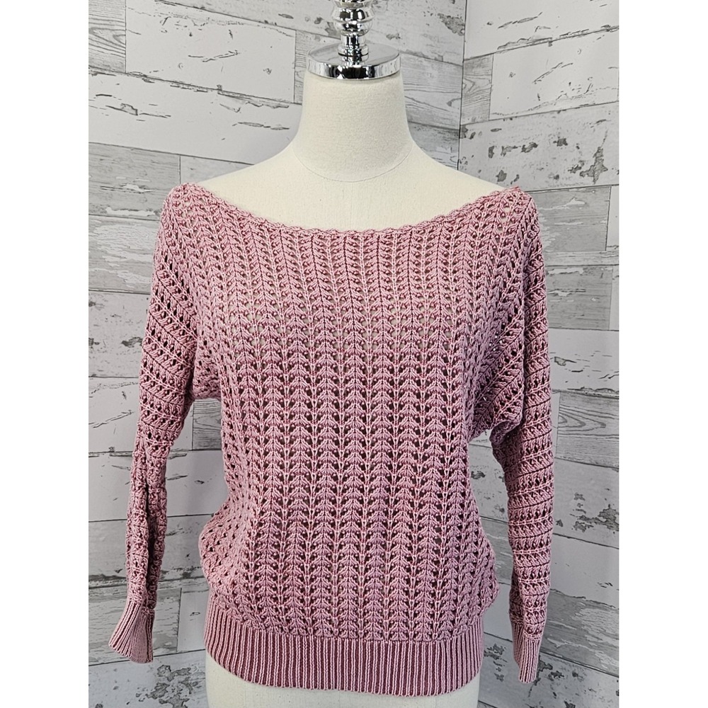 Free People Womens Small‎ Crochet Open Kinit Sweater Pink Vintage Look Faded
